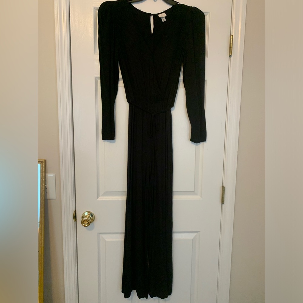 A New Day Black Long Sleeve Mock Wrap Jumpsuit